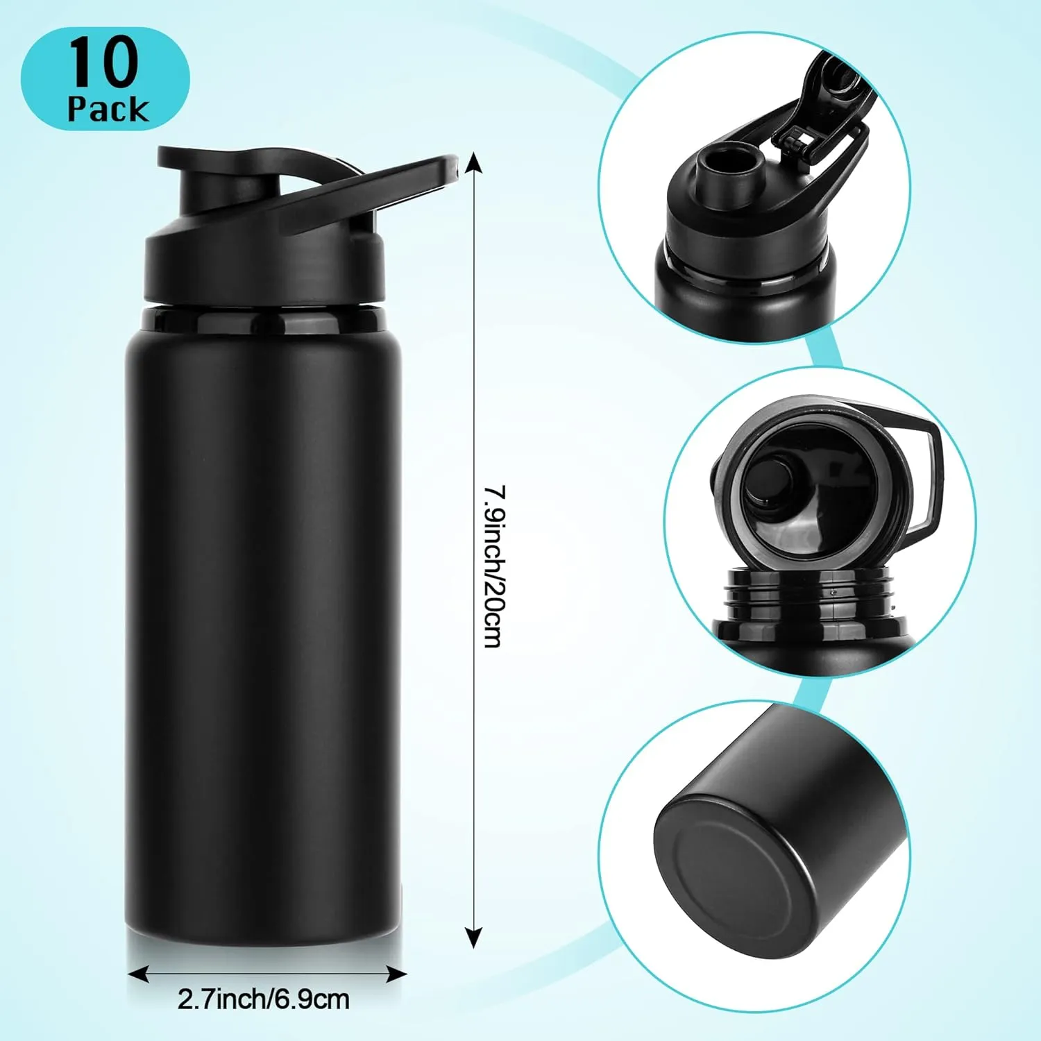 10 Pack Water Bottles Bulk, 20oz Sports Aluminum Water Bottle with Snap Lids Metal Reusable Water Bottles Leak proof Bottle for Travel Camping Gym Hiking Fishing(Mixed Colors)
