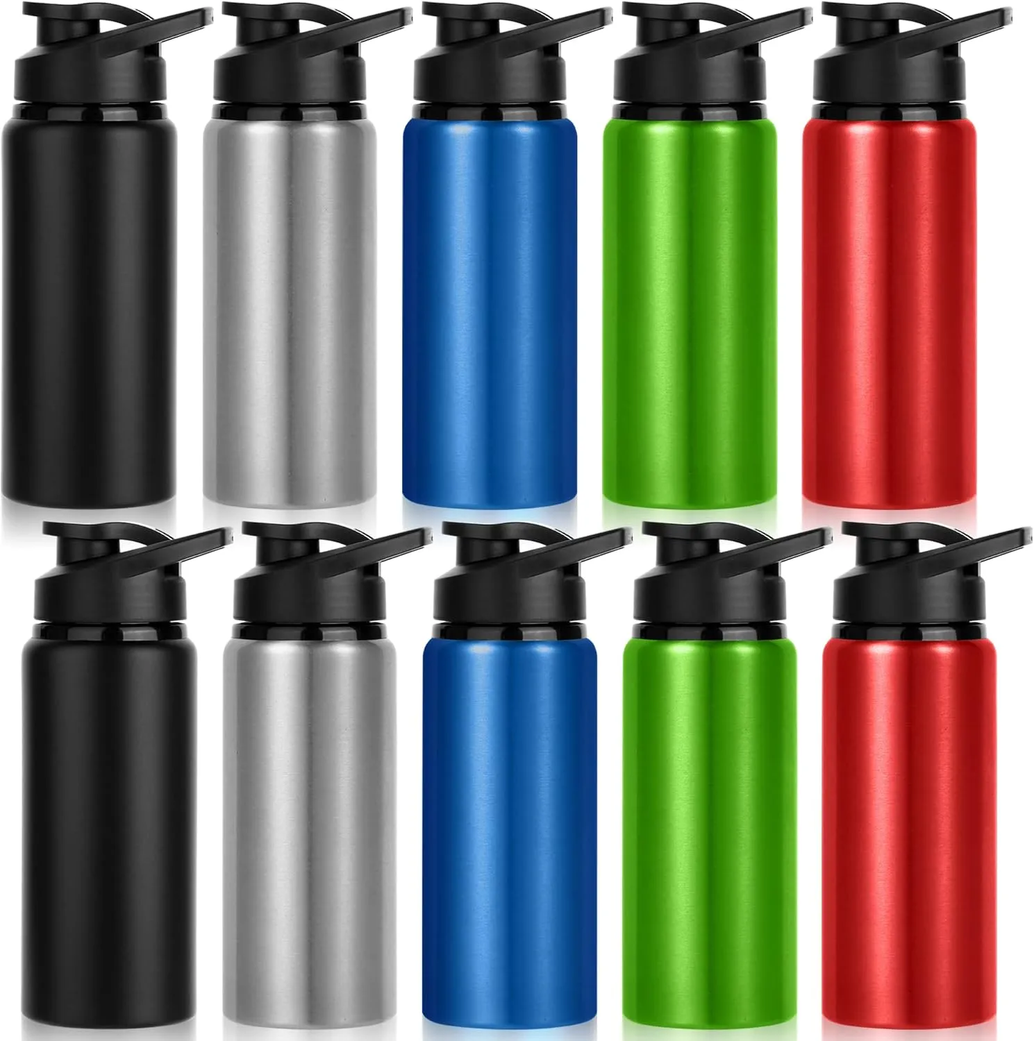 10 Pack Water Bottles Bulk, 20oz Sports Aluminum Water Bottle with Snap Lids Metal Reusable Water Bottles Leak proof Bottle for Travel Camping Gym Hiking Fishing(Mixed Colors)