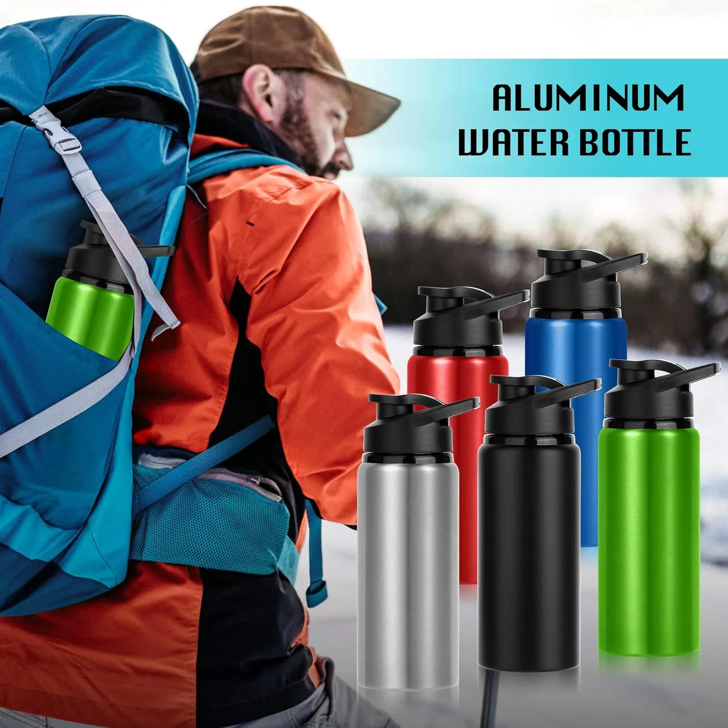 10 Pack Water Bottles Bulk, 20oz Sports Aluminum Water Bottle with Snap Lids Metal Reusable Water Bottles Leak proof Bottle for Travel Camping Gym Hiking Fishing(Mixed Colors)