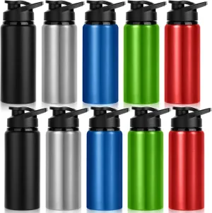 10 Pack Water Bottles Bulk, 20oz Sports Aluminum Water Bottle with Snap Lids Metal Reusable Water Bottles Leak proof Bottle for Travel Camping Gym Hiking Fishing(Mixed Colors)