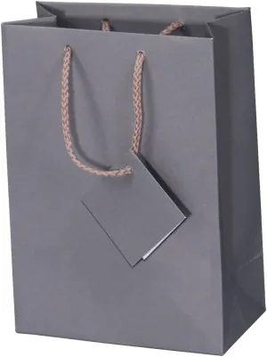 10 pcs Large Matte Dark Grey Shopping Paper Gift Sales Tote Bags with Blank Message Tag 8" x 5" x 10"