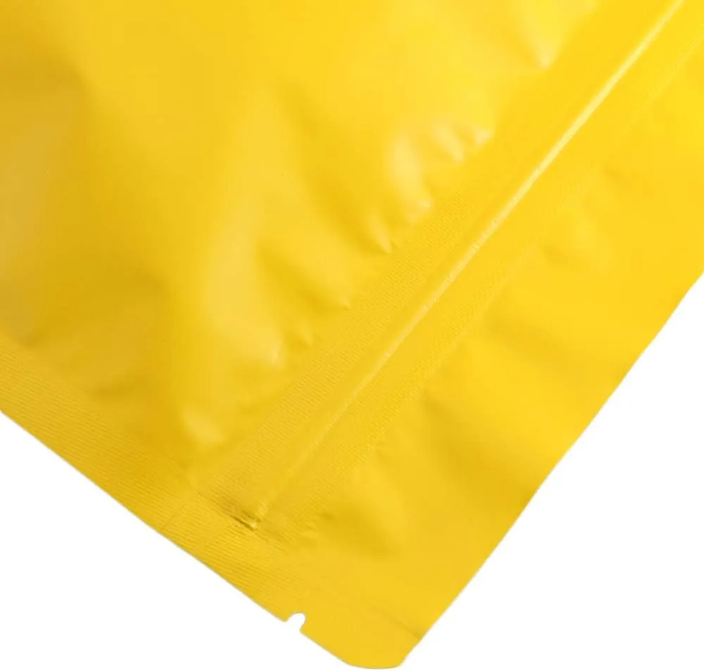 100 Double-Sided Color Stand-Up Food Storage Aluminum Mylar Resealable Pouch (6.3" x 9.1", Matte Gold Standup Bag)
