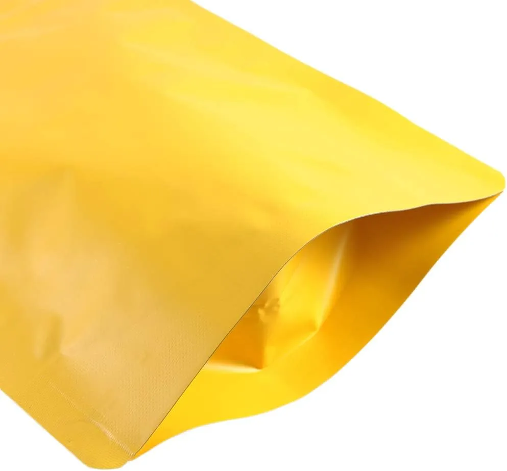 100 Double-Sided Color Stand-Up Food Storage Aluminum Mylar Resealable Pouch (6.3" x 9.1", Matte Gold Standup Bag)