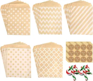 100 Pack Brown Kraft Paper Bags, 5x7 Inch Flat Favor Bags Paper Candy Treat Bag Small Gift Bag for Candy Cookie Popcorn Snacks Party for Wedding Party Baby Shower Christmas