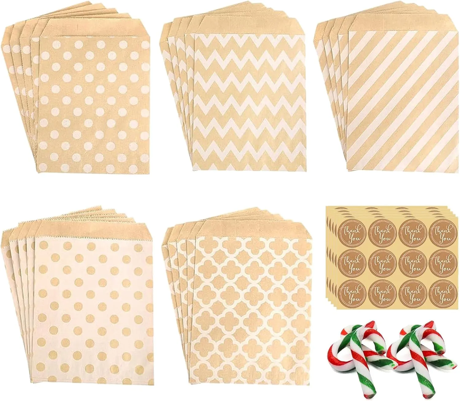 100 Pack Brown Kraft Paper Bags, 5x7 Inch Flat Favor Bags Paper Candy Treat Bag Small Gift Bag for Candy Cookie Popcorn Snacks Party for Wedding Party Baby Shower Christmas