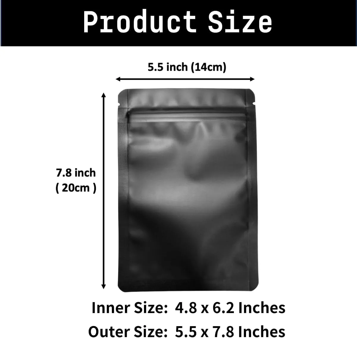 100 Pack Matte Black Mylar Bags - 5.5x7.8 Inches Resealable Smell Proof Foil Zipper Food Pouches - oz Sealable Flat Packaging Sample Pouch Bag