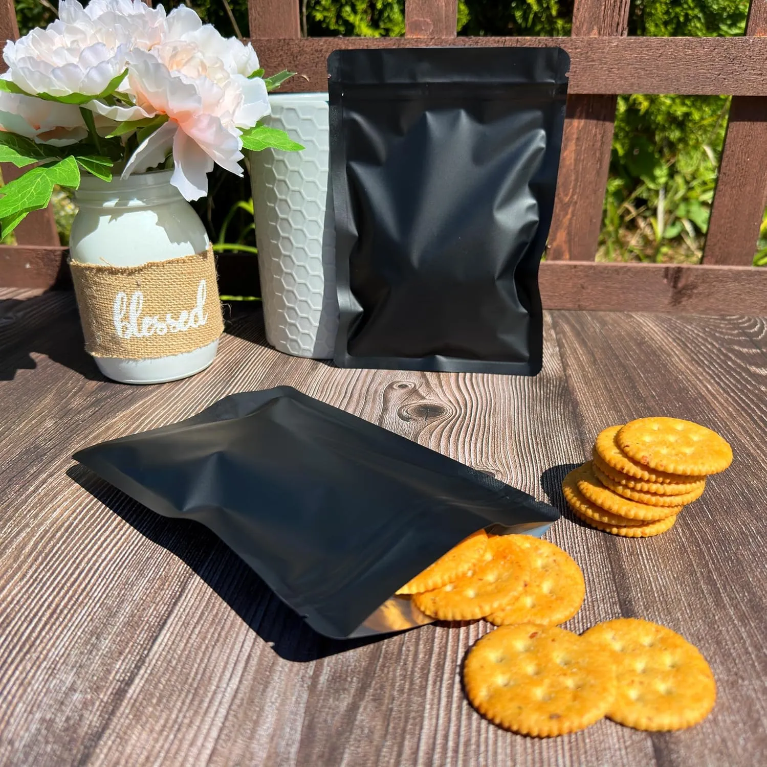 100 Pack Matte Black Mylar Bags - 5.5x7.8 Inches Resealable Smell Proof Foil Zipper Food Pouches - oz Sealable Flat Packaging Sample Pouch Bag