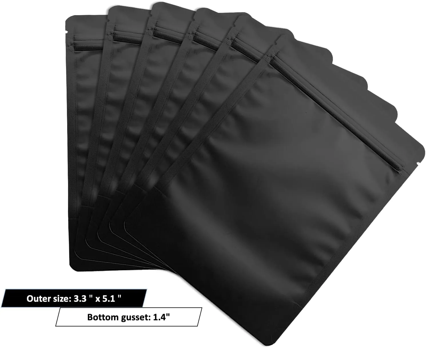 100 Pack Matte Black Mylar Stand Up Bags - 3.3x5.1 Inches Smell Proof Resealable Pouch Bag, Sealable Foil Packaging Zipper Pouches for Food Storage