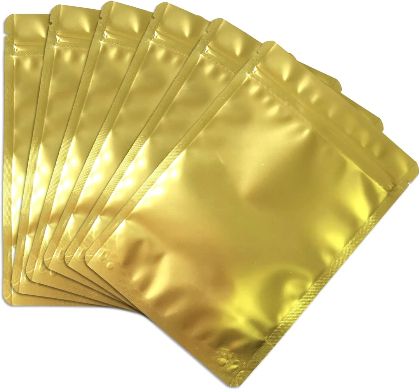 100 Pack Matte Gold Stand Up Bags - 5.5x7.8 Inches Smell Proof Resealable Zipper Pouch, Sealable Foil Packaging Bag for Food Storage
