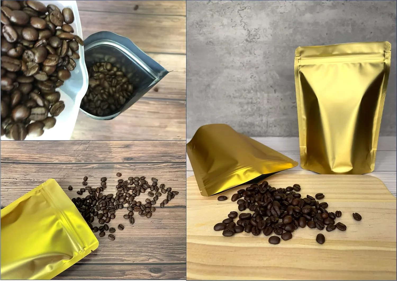 100 Pack Matte Gold Stand Up Bags - 5.5x7.8 Inches Smell Proof Resealable Zipper Pouch, Sealable Foil Packaging Bag for Food Storage