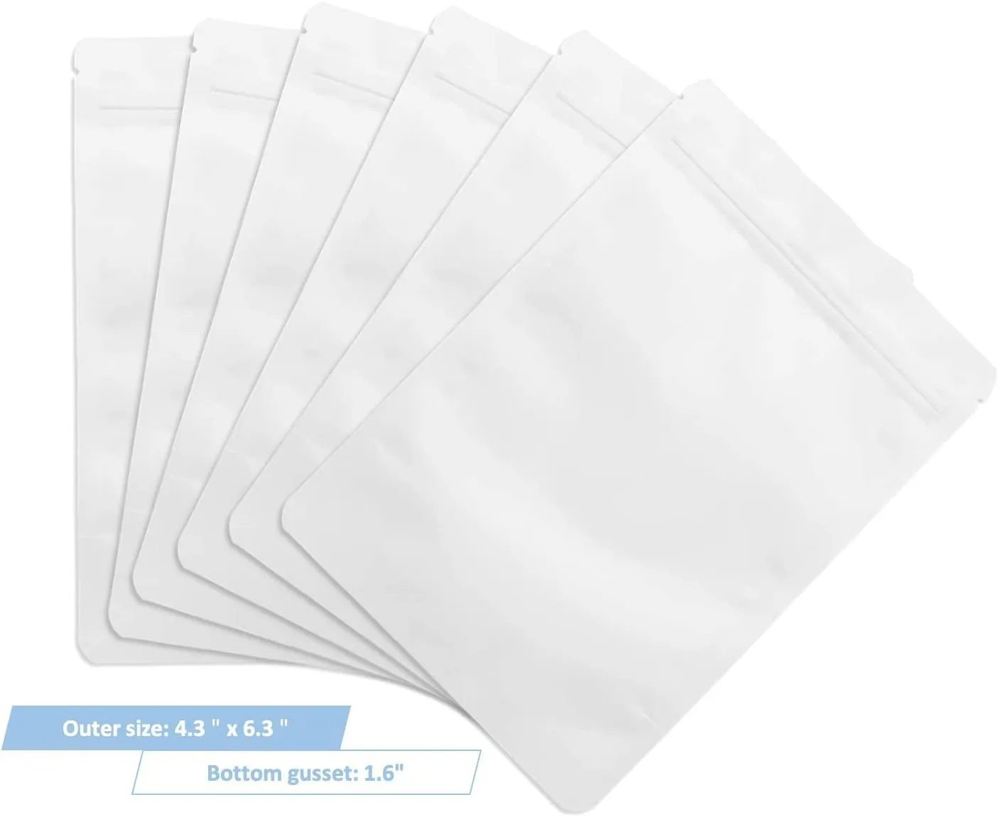 100 Pack Matte White Mylar Stand Up Bags - 4.3x6.3 Inches Resealable Smell Proof Zipper Packaging Pouch, Heat Sealable Foil Sample Pouches for Food Storage