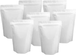 100 Pack Matte White Mylar Stand Up Bags - 4.3x6.3 Inches Resealable Smell Proof Zipper Packaging Pouch, Heat Sealable Foil Sample Pouches for Food Storage