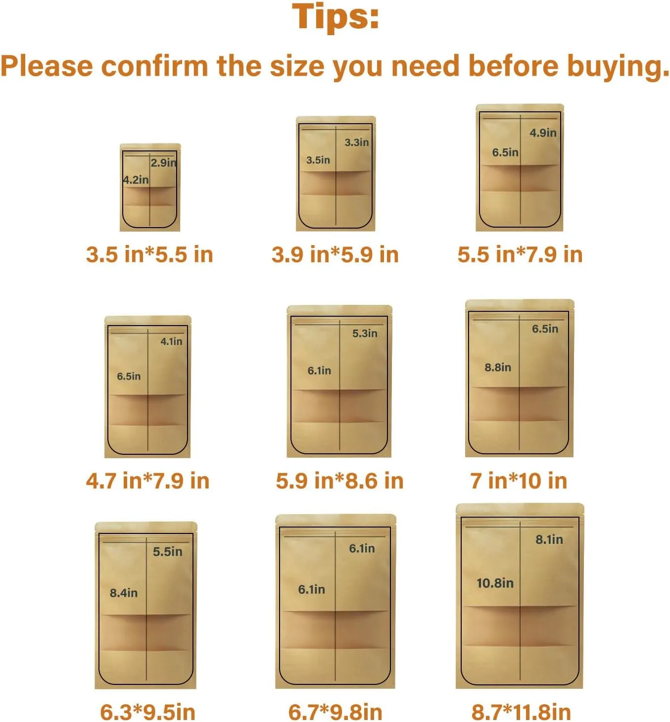 100 Pack Stand Up Pouch Bags, Kraft Pouch with Tear Notch and Matte Window, Resealable Zip Lock Food Storage Bag (Paper bags, 6.7 * 9.8 inch)