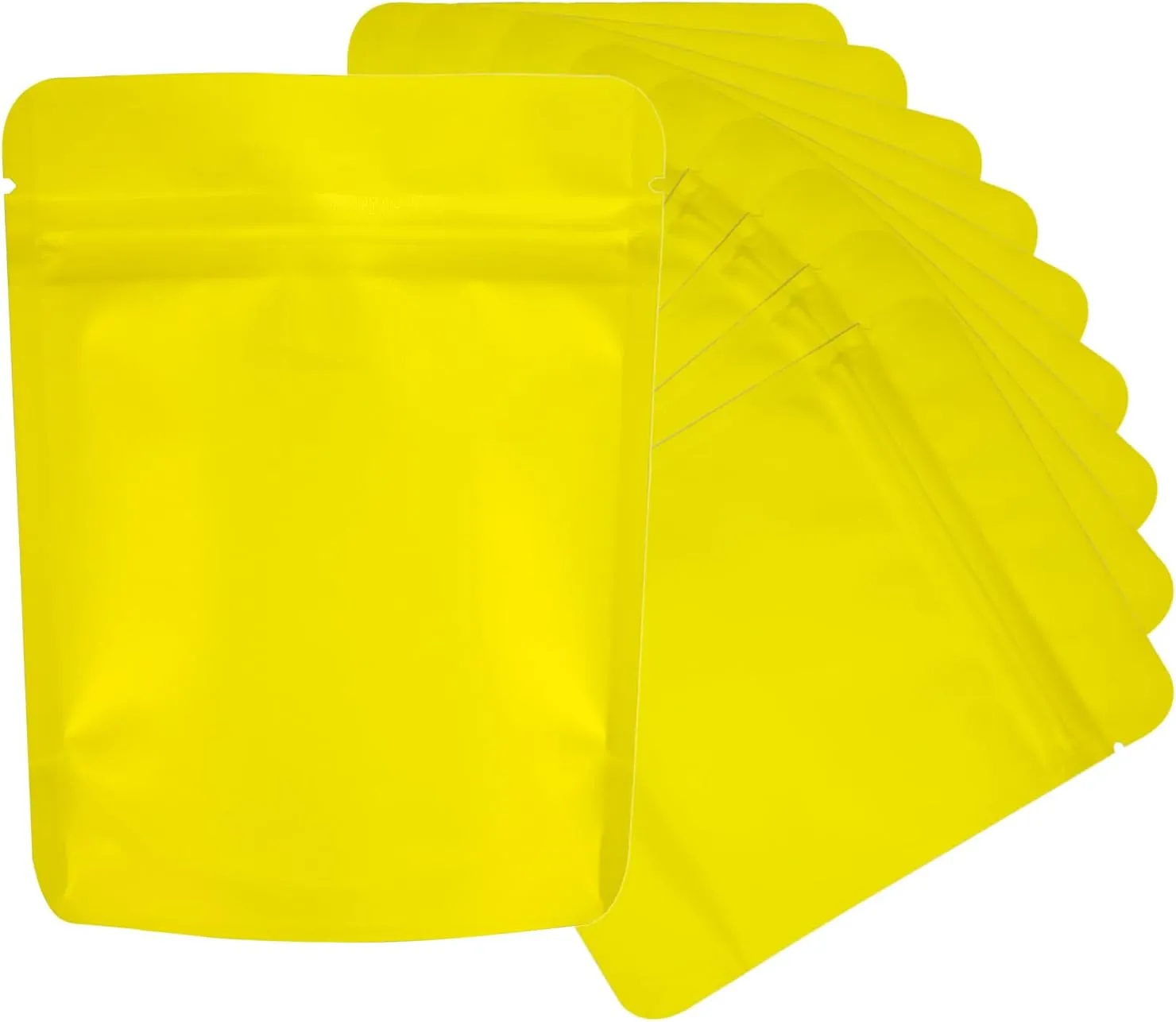100 Pack Stand Up Pouch Bags, Zip Lock Resealable Mylar Bags for Food Storage, Heat Sealable Foil Packaging Baggies 4 x 5 Inches Matte Yellow