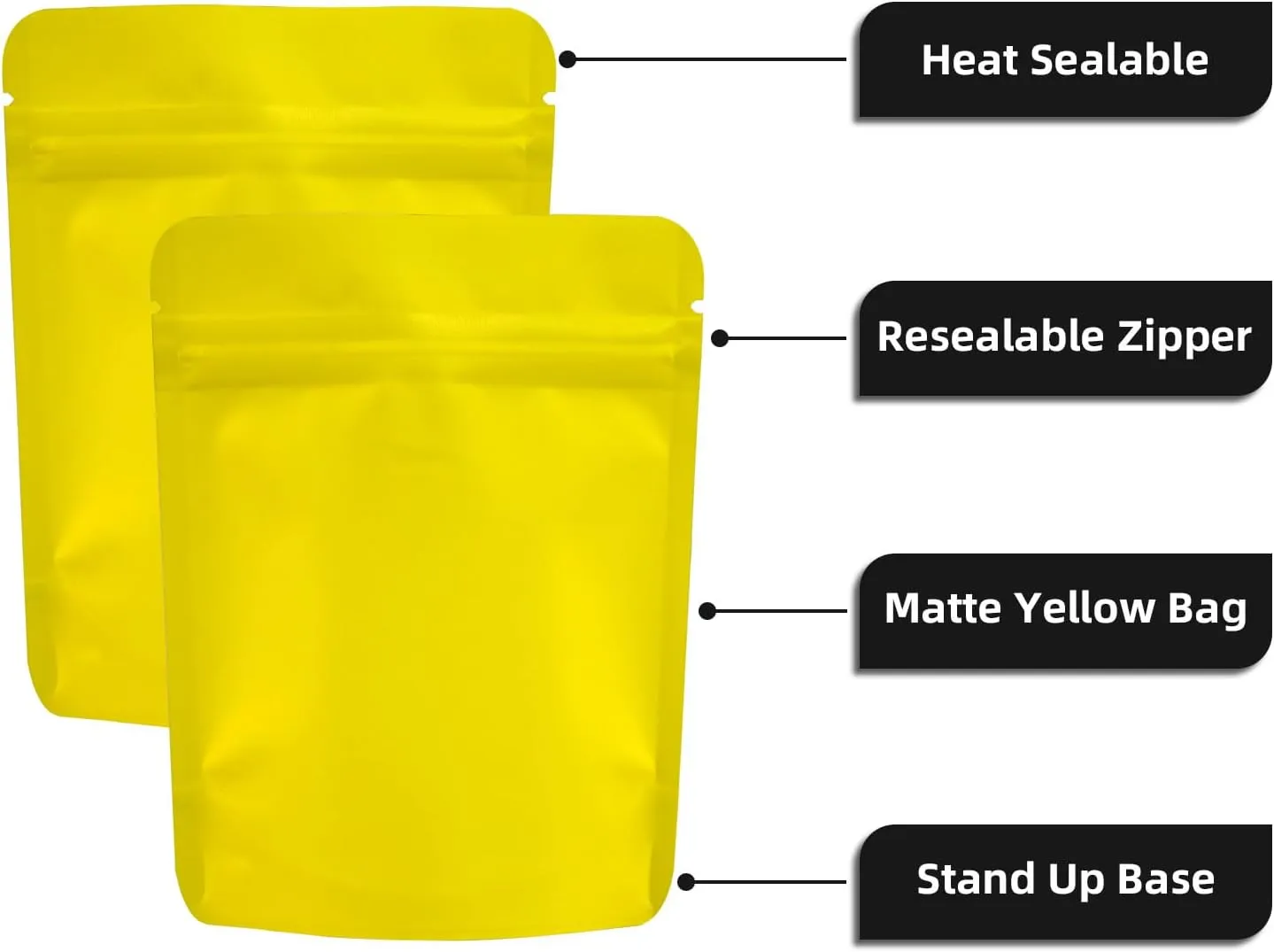 100 Pack Stand Up Pouch Bags, Zip Lock Resealable Mylar Bags for Food Storage, Heat Sealable Foil Packaging Baggies 4 x 5 Inches Matte Yellow