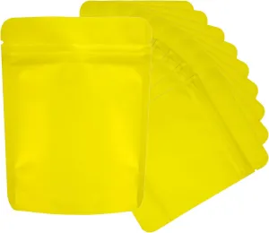 100 Pack Stand Up Pouch Bags, Zip Lock Resealable Mylar Bags for Food Storage, Heat Sealable Foil Packaging Baggies 4 x 5 Inches Matte Yellow