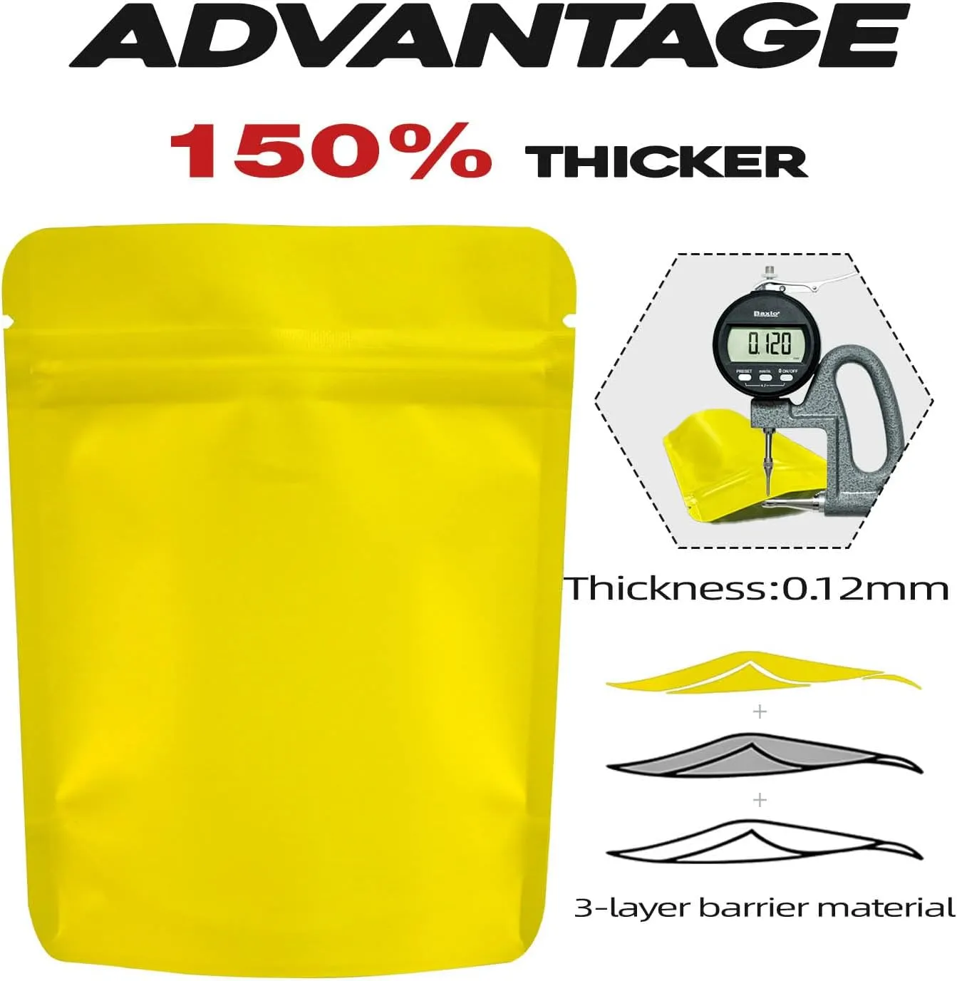 100 Pack Stand Up Pouch Bags, Zip Lock Resealable Mylar Bags for Food Storage, Heat Sealable Foil Packaging Baggies 4 x 5 Inches Matte Yellow