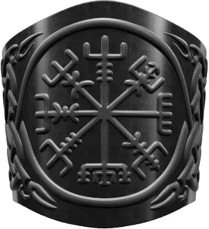 100% Real Leather Viking Cuff Bracelet - Handmade Vegvisir Viking Compass Black Wristband - Gift for Men Women - Genuine Leather Viking Punk Lv Axe Сuffs - Size M for wrist 6.5"-7.5" 90kc