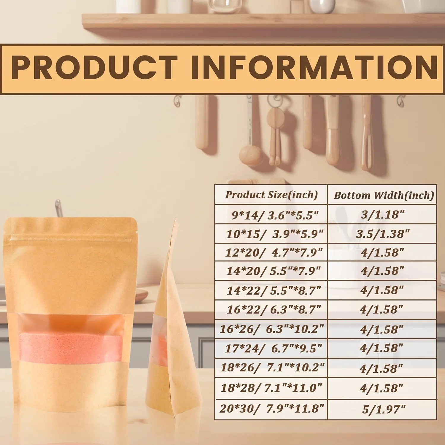 100PCS Kraft Paper Bags with Window(7.9" X 11.8"), Resealable Paper Bags for Food Storage, Stand Up Treat Bag Reusable for Candy, Cookie, Heat Seal Paper Bag for Small Business