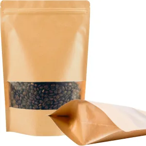 100PCS Kraft Paper Bags with Window(7.9" X 11.8"), Resealable Paper Bags for Food Storage, Stand Up Treat Bag Reusable for Candy, Cookie, Heat Seal Paper Bag for Small Business