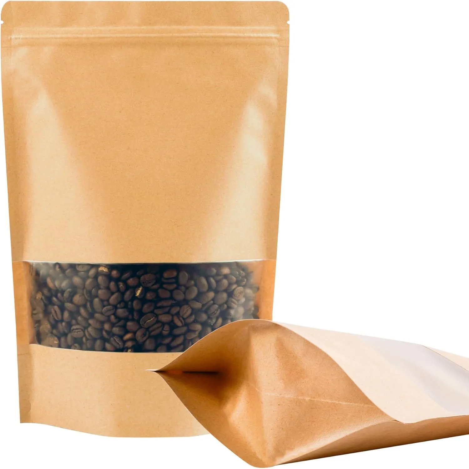 100PCS Kraft Paper Bags with Window(7.9" X 11.8"), Resealable Paper Bags for Food Storage, Stand Up Treat Bag Reusable for Candy, Cookie, Heat Seal Paper Bag for Small Business