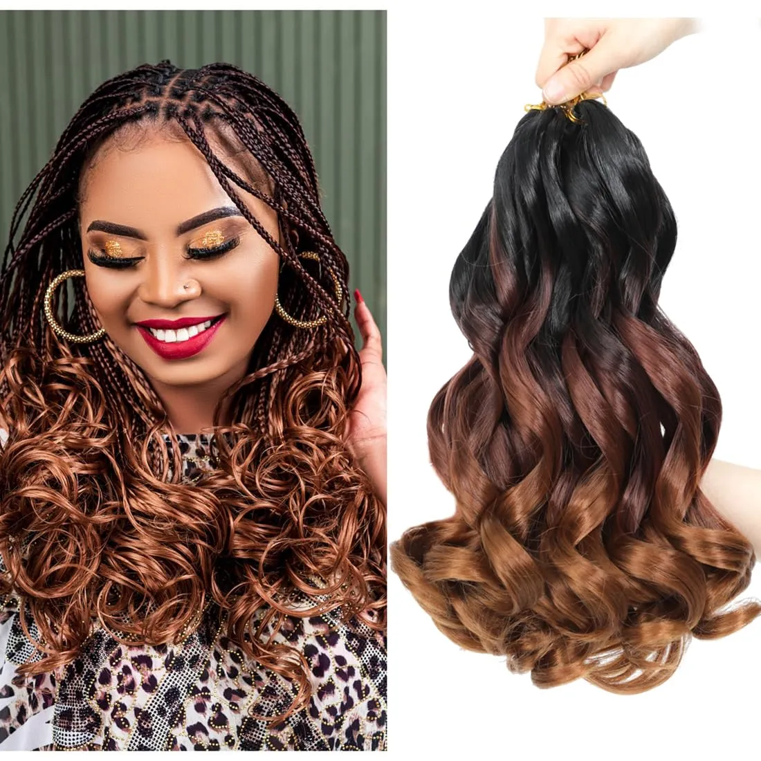 12 Inch French Curls Braiding Hair Extensions 40g/Pack Blonde Pre Stretched Spiral Curly Braids Curly Ends Synthetic Hair For Women (12 Inch,8 Packs,OT1B/33/30)