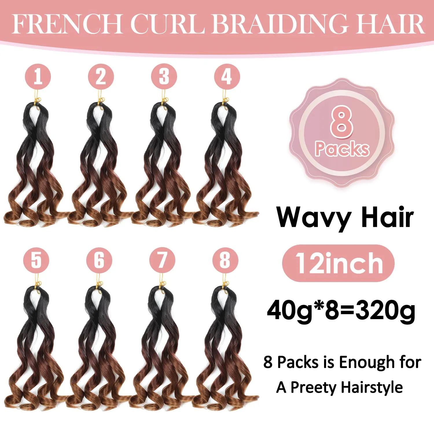 12 Inch French Curls Braiding Hair Extensions 40g/Pack Blonde Pre Stretched Spiral Curly Braids Curly Ends Synthetic Hair For Women (12 Inch,8 Packs,OT1B/33/30)