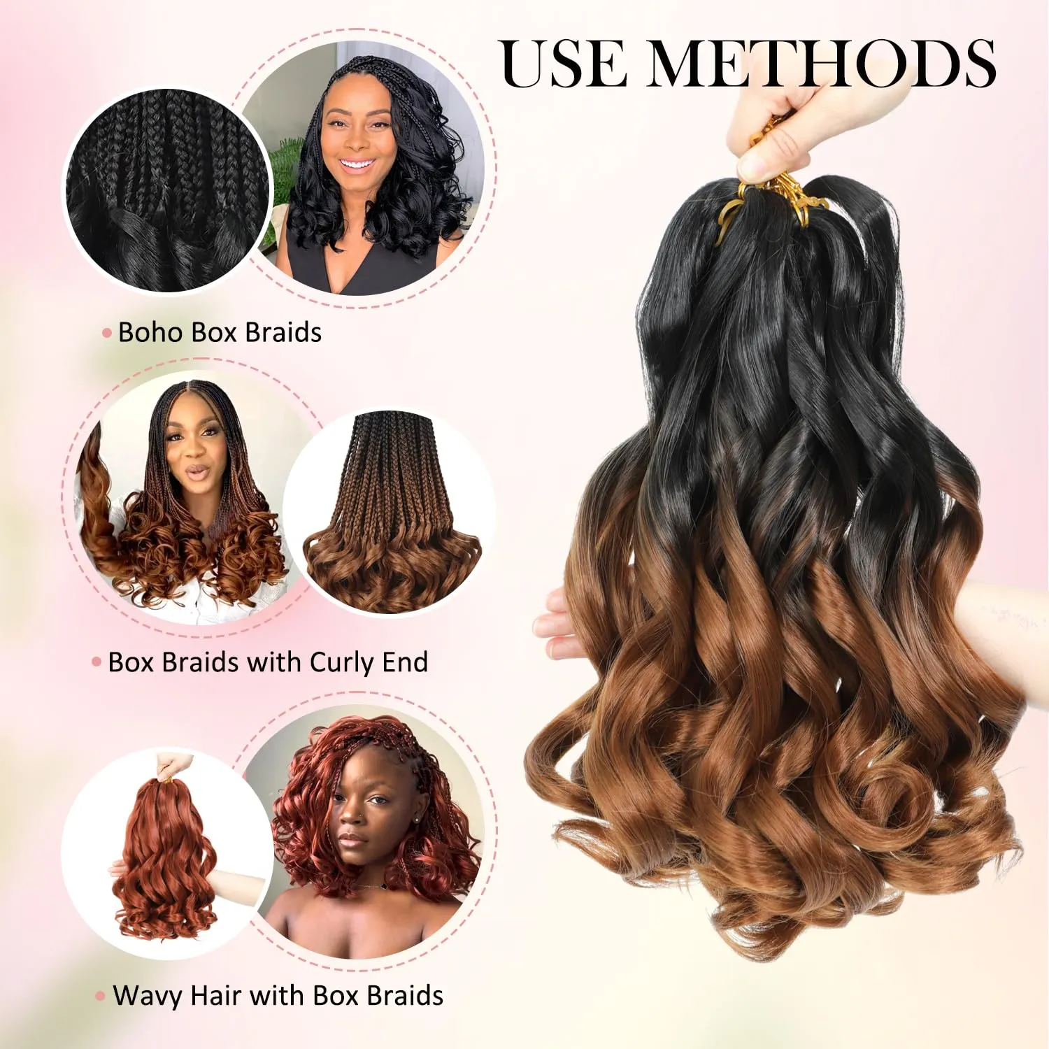 12 Inch French Curls Braiding Hair Extensions 40g/Pack Blonde Pre Stretched Spiral Curly Braids Curly Ends Synthetic Hair For Women (12 Inch,8 Packs,OT1B/33/30)