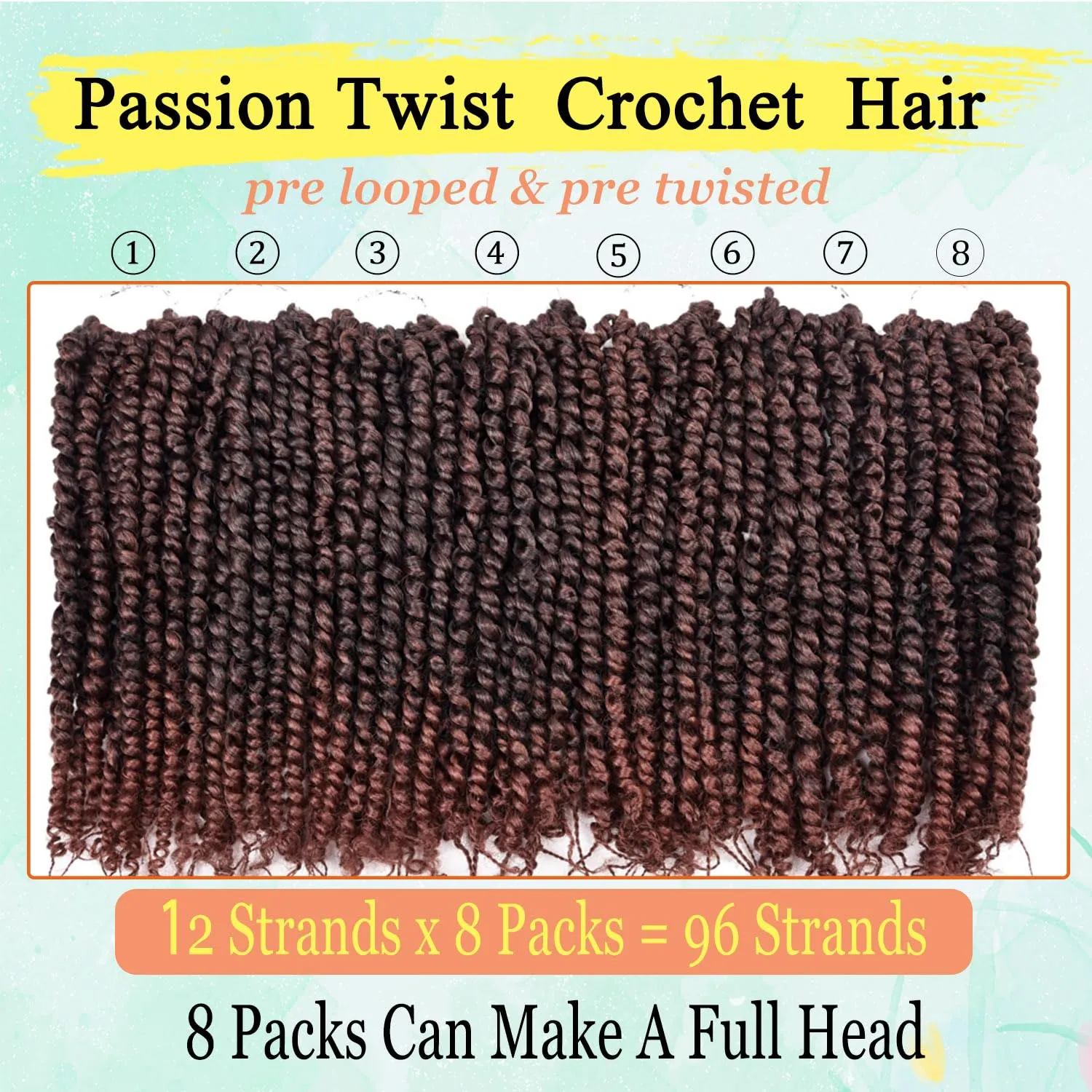 12 Inch Passion Twist Crochet Hair for Black Women 8 Packs Pre-twisted Passion Twists Crochet Braids Hair Pre-looped Bohemian Twists Synthetic Braiding Hair Extensions(12Strands/Pack,T350#)