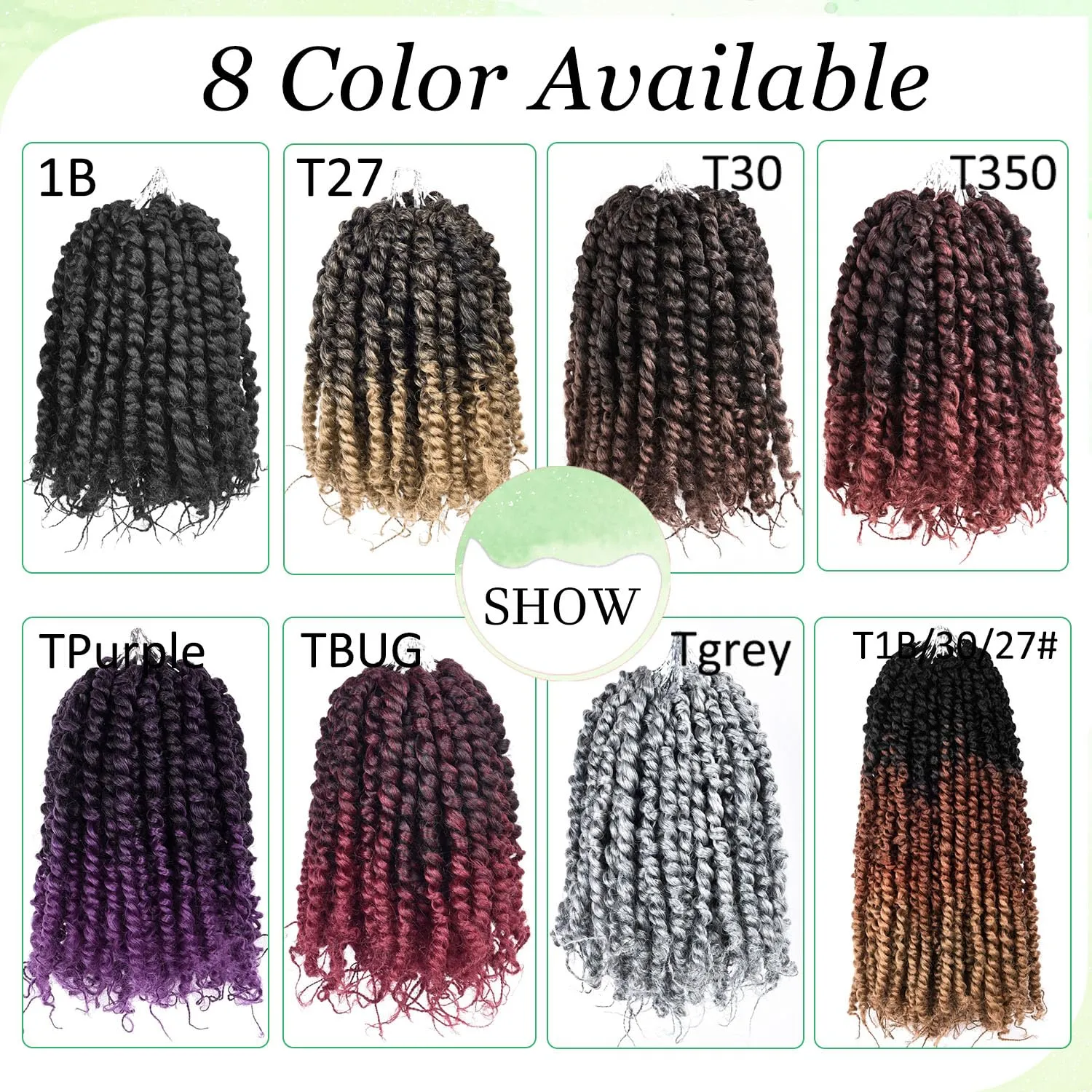 12 Inch Passion Twist Crochet Hair for Black Women 8 Packs Pre-twisted Passion Twists Crochet Braids Hair Pre-looped Bohemian Twists Synthetic Braiding Hair Extensions(12Strands/Pack,T350#)