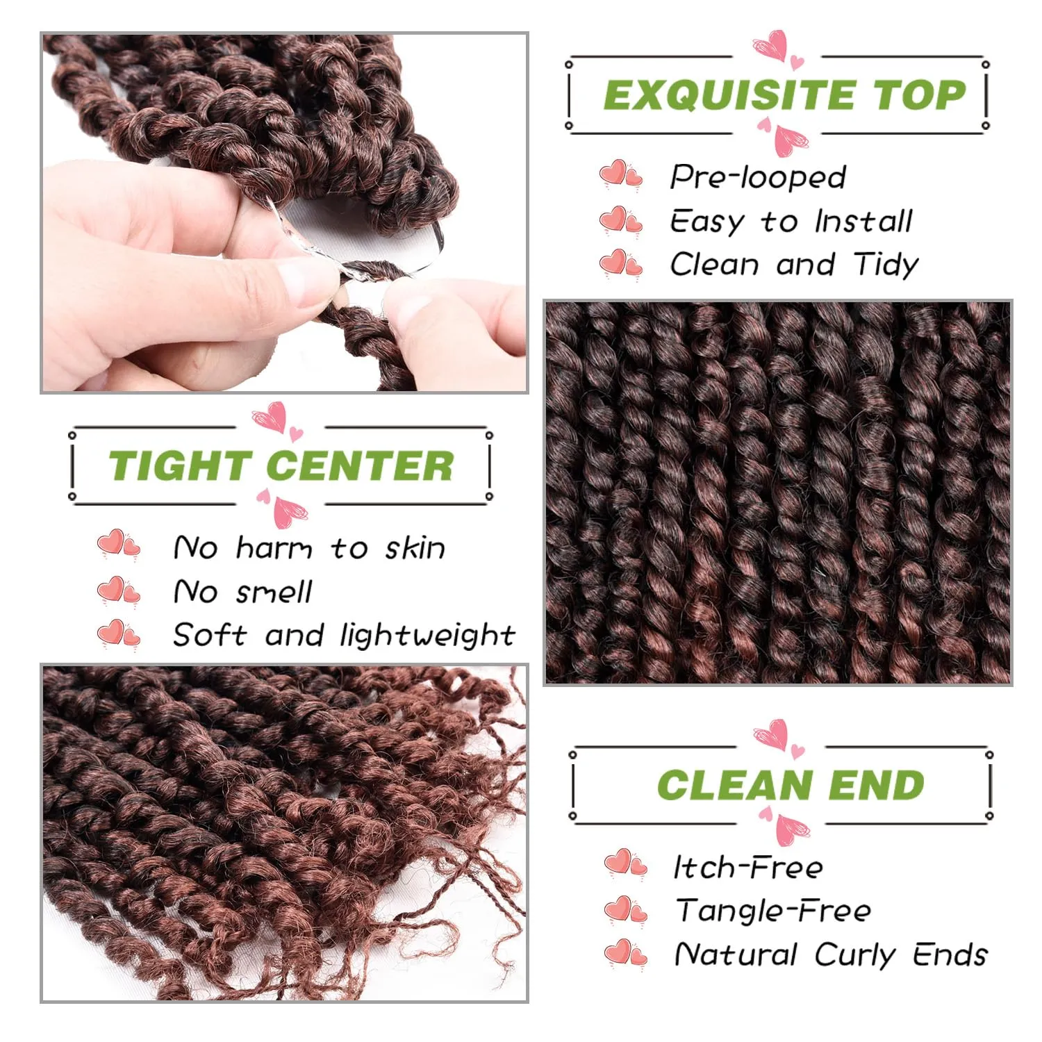 12 Inch Passion Twist Crochet Hair for Black Women 8 Packs Pre-twisted Passion Twists Crochet Braids Hair Pre-looped Bohemian Twists Synthetic Braiding Hair Extensions(12Strands/Pack,T350#)