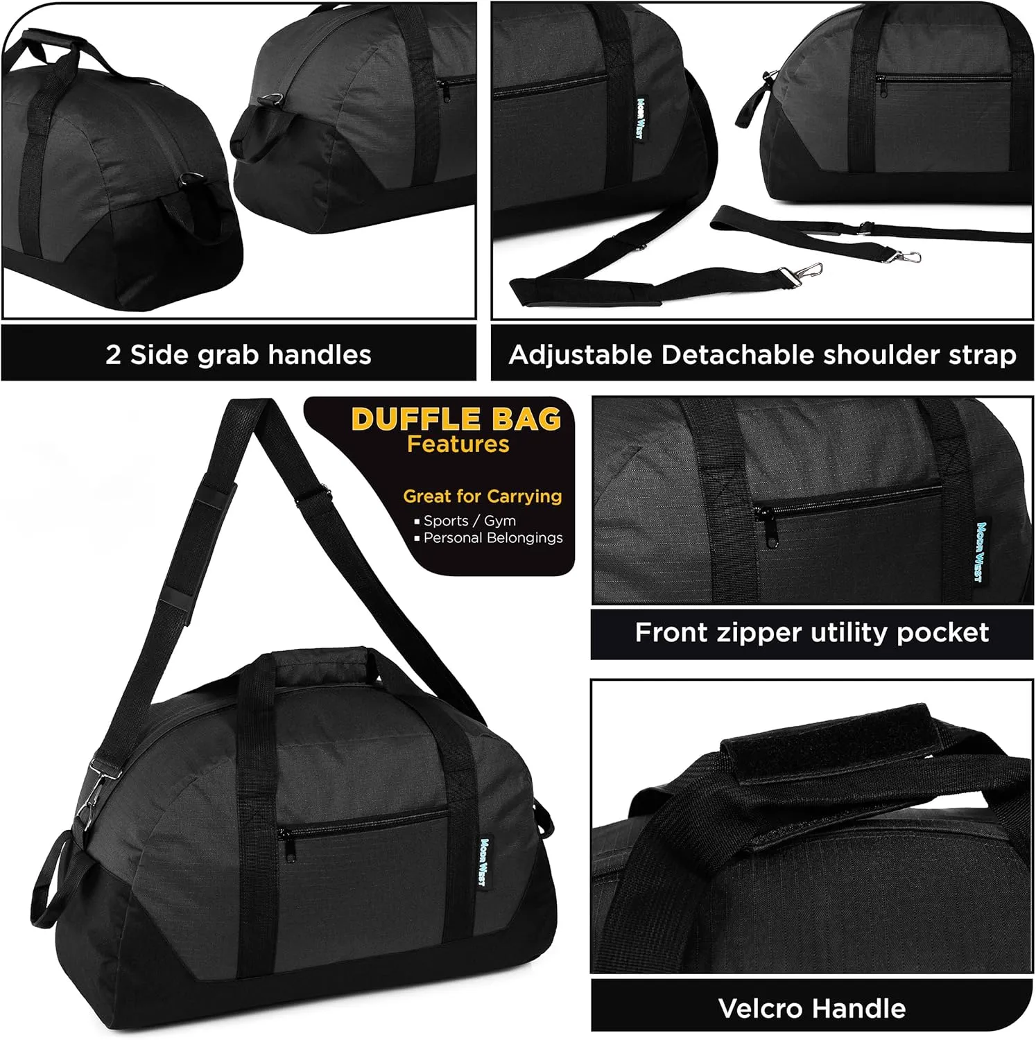 12 Pack 30” Bulk Duffle Bags Wholesale for Homeless, Sports, and Duffle Bags for Travel in 5 Black Only