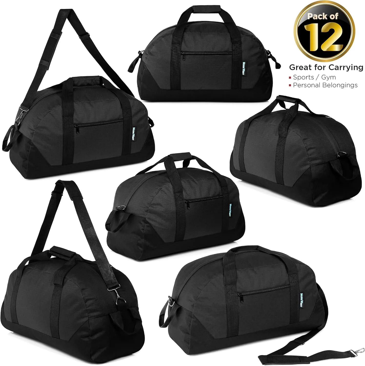 12 Pack 30” Bulk Duffle Bags Wholesale for Homeless, Sports, and Duffle Bags for Travel in 5 Black Only