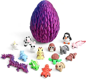 15 Packs Mini 3D Printed Animals, 3D Printed Fidget Toys Figures Set, Fidget Desk Toys, Dragon Eggs with Dragon Inside, 3D Printed Stuff, Kindergarten Graduation Gifts for Class