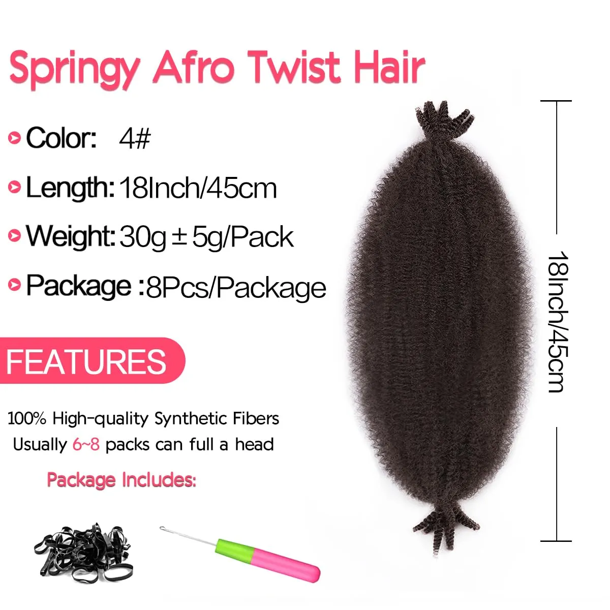 18 Inch Marley Twist Braiding Hair 8 Packs Cuban Twist Hair for Black Women Kinky Twist Hair Extensions(18 Inch,8Pack,#4)
