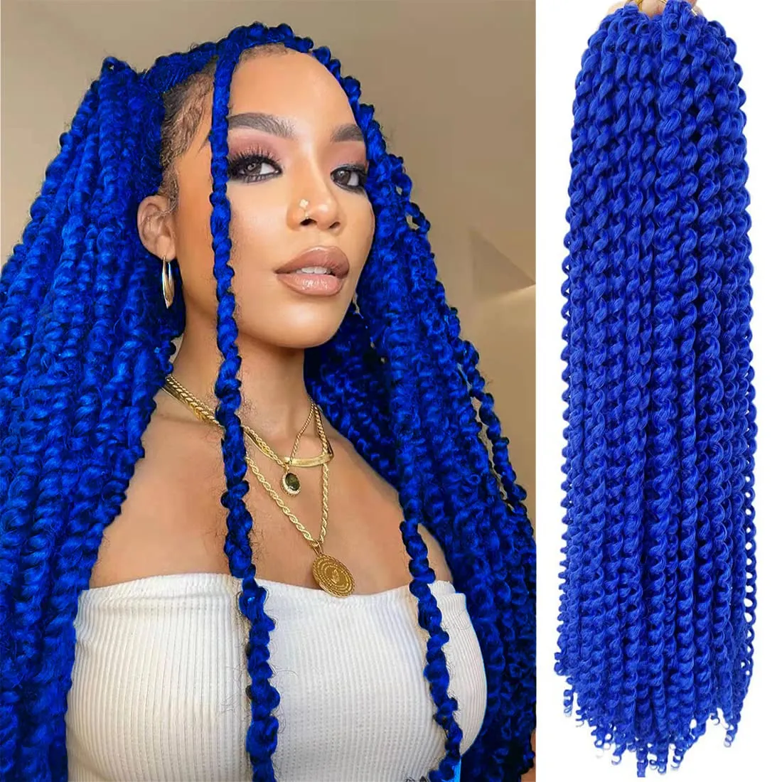 18Inch Passion Twist Hair 6Packs Passion Twist Crochet Hair Water Wave Crochet Hair (18 Inch (Pack of 6), Blue) …