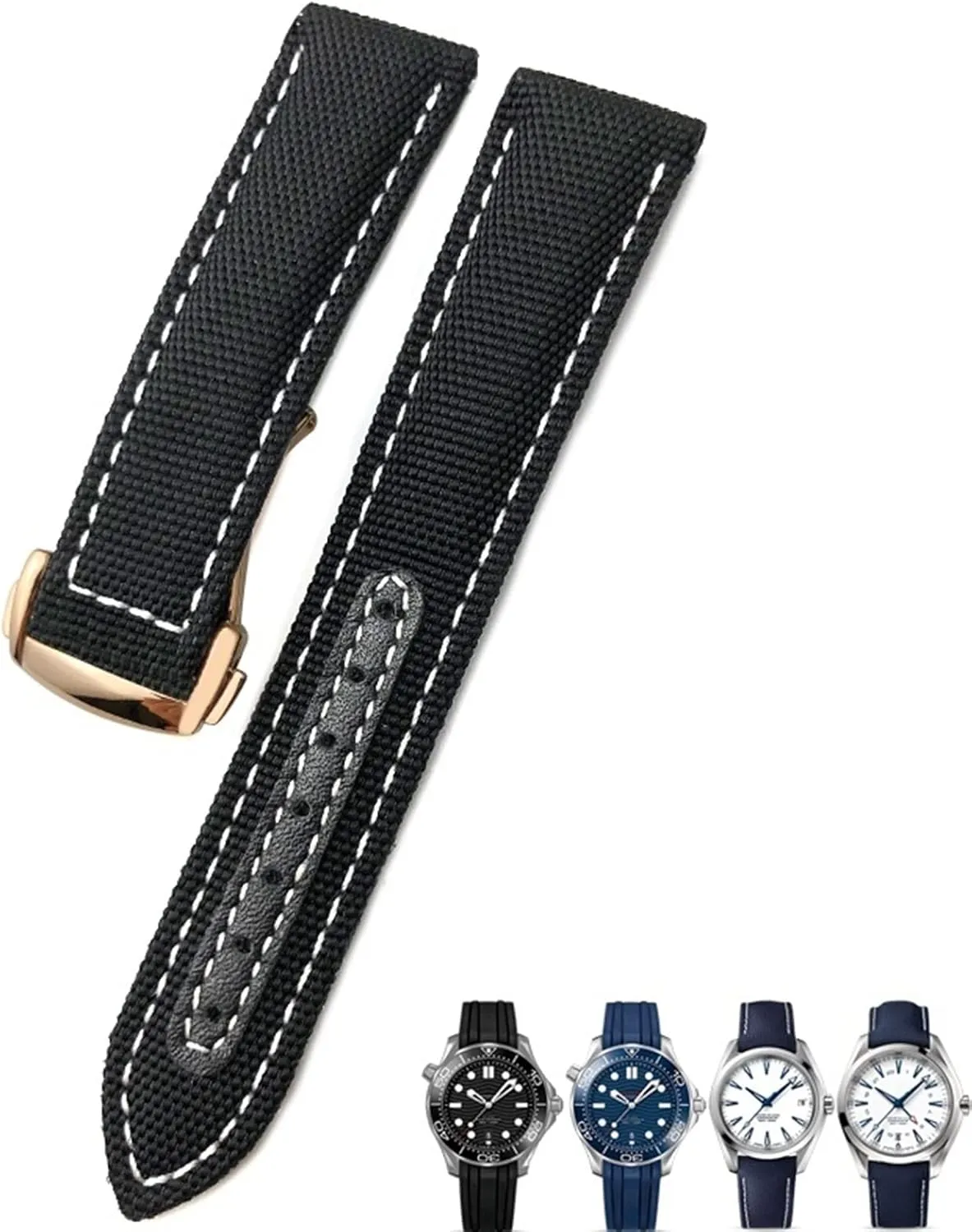 19mm 20mm Woven Nylon Watch Strap Black Blue Deployment Buckle Leather Watch Bands For Omega AT150 AQUA TERRA Seamaster Tissot