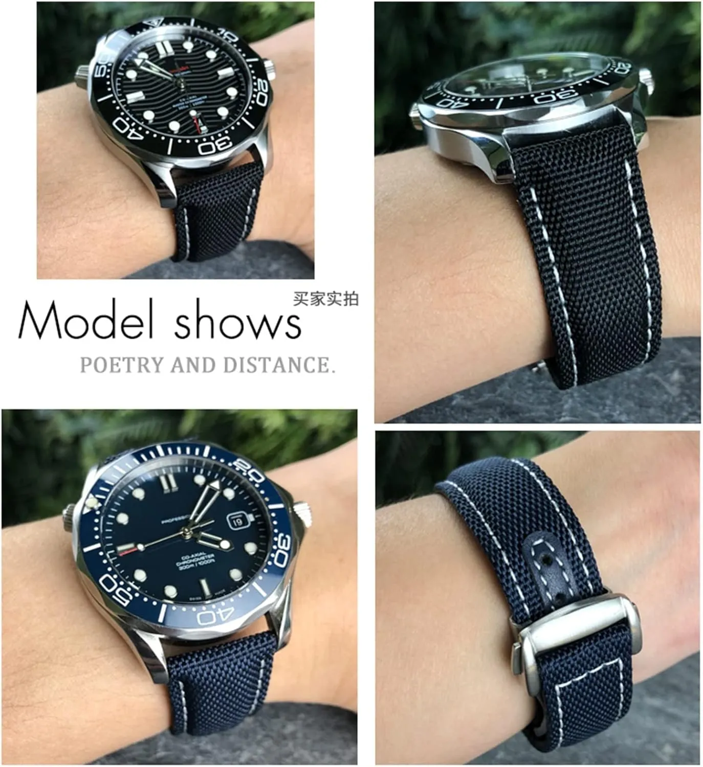 19mm 20mm Woven Nylon Watch Strap Black Blue Deployment Buckle Leather Watch Bands For Omega AT150 AQUA TERRA Seamaster Tissot