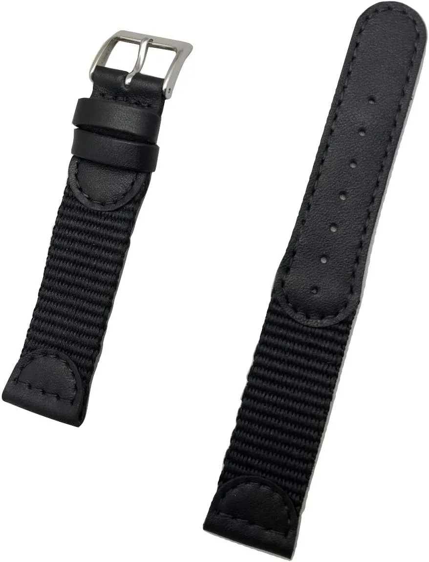 19mm Black Genuine Leather and Nylon Watchband | Swiss Army style, Soft Replacement Wrist Watchstrap that brings New Life to Any Watch (Mens Length)