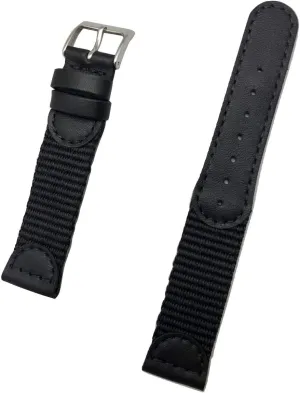 19mm Black Genuine Leather and Nylon Watchband | Swiss Army style, Soft Replacement Wrist Watchstrap that brings New Life to Any Watch (Mens Length)