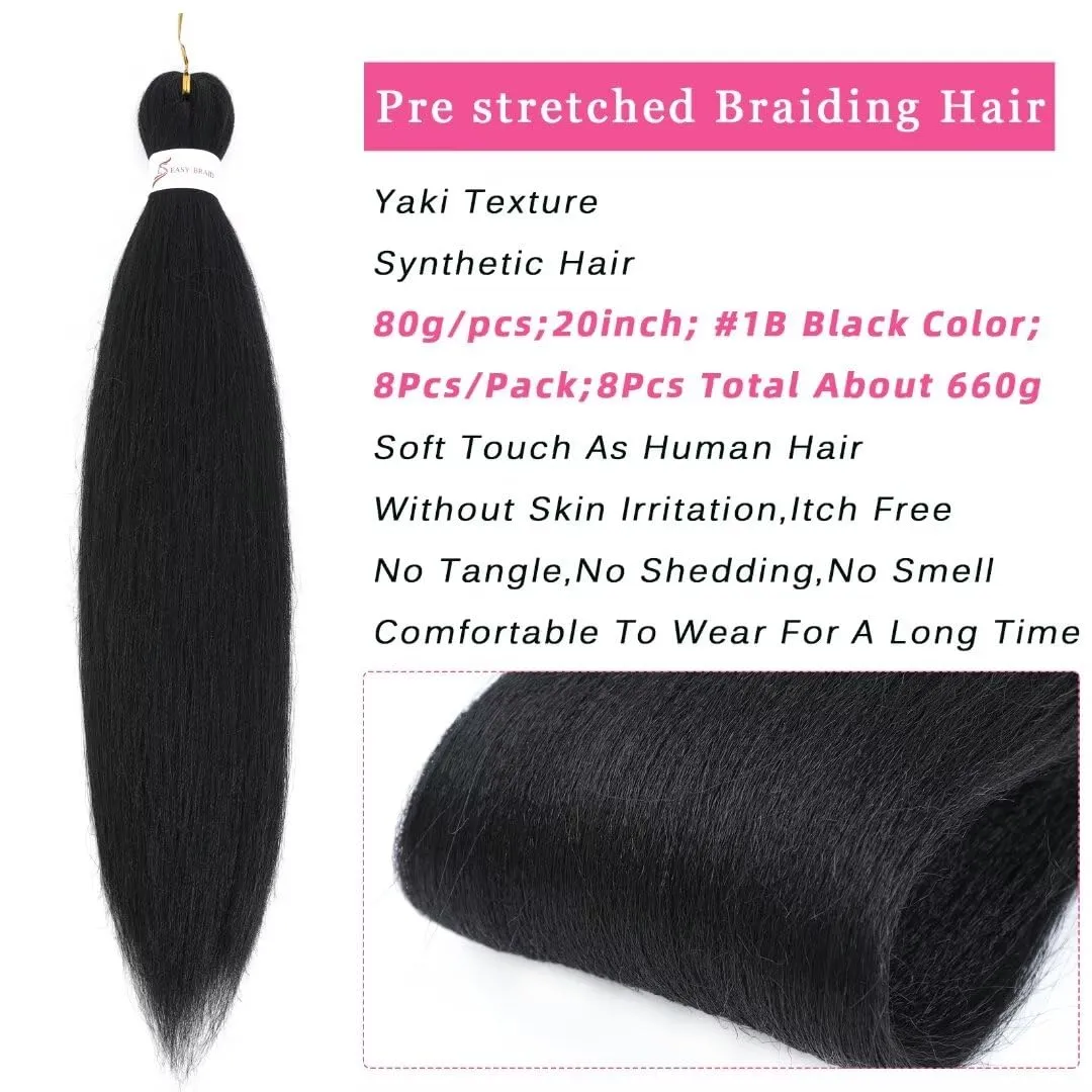 1b Braiding Hair - 20INCH 8 Packs Natural Black Synthetic Extensions (#1b, 8Packs, 20inch)