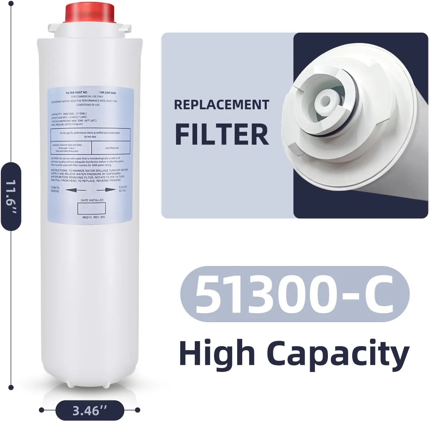 2 Packs Water Filter Replacement for Elkay 51300-C, Filters Compatible with Elkay EZH2O Bottle Filling Stations (No Chip)