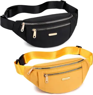 2 Pieces Fanny Packs Crossbody Waist Bag for Women Mens Waterproof Fanny Pack Belt Bag for Running Hiking Traveling