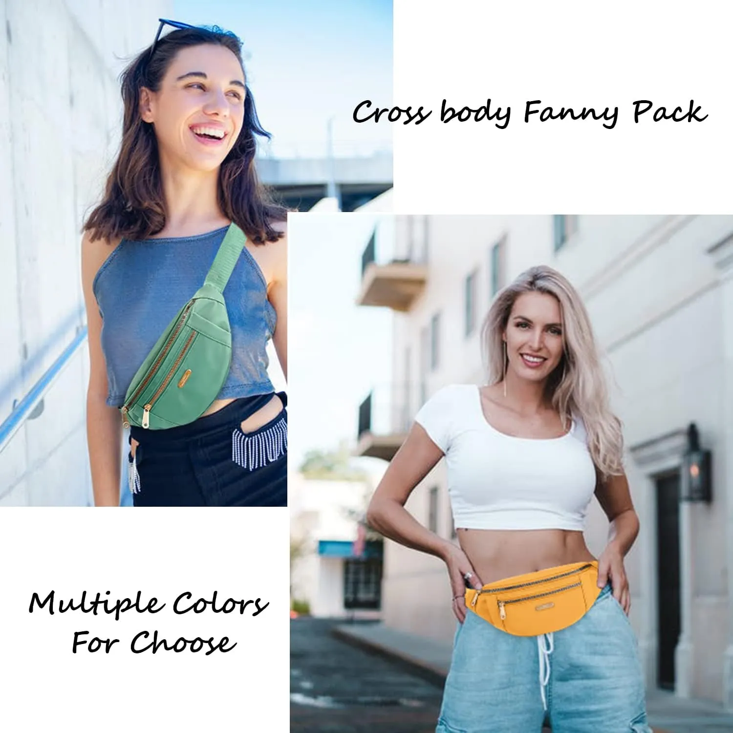 2 Pieces Fanny Packs Crossbody Waist Bag for Women Mens Waterproof Fanny Pack Belt Bag for Running Hiking Traveling