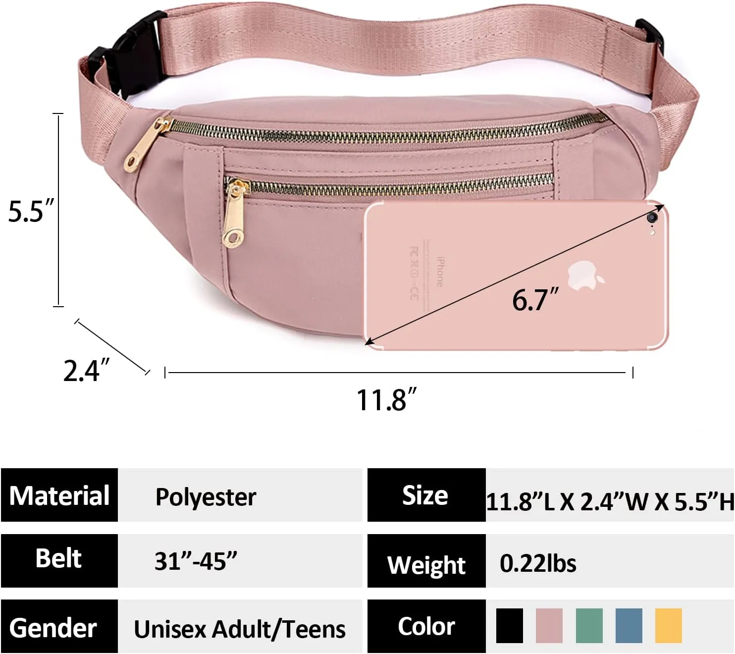 2 Pieces Fanny Packs Crossbody Waist Bag for Women Mens Waterproof Fanny Pack Belt Bag for Running Hiking Traveling