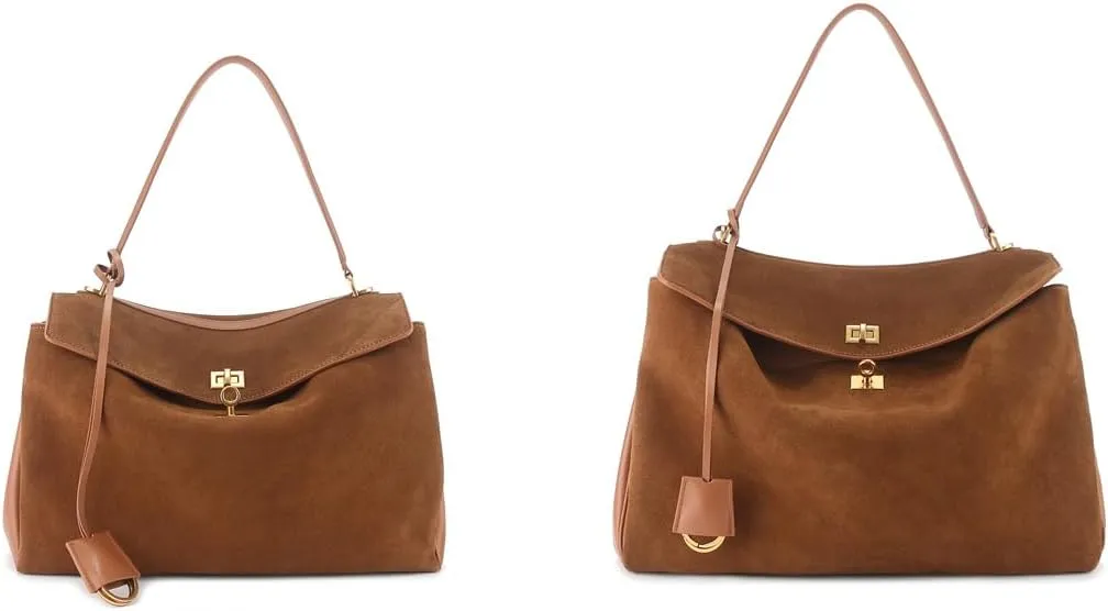 2025 Winter Suede Spliced Cowhide Lock Handheld Underarm Commuter Single Shoulder Tote Bag leather
