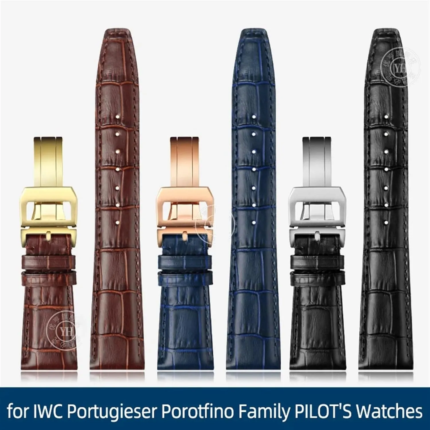 20mm 21mm 22mm Cowhide Leather Watch Band Replacement for IWC Portugieser Porotfino Family PILOT'S Watches Strap Folding Buckle