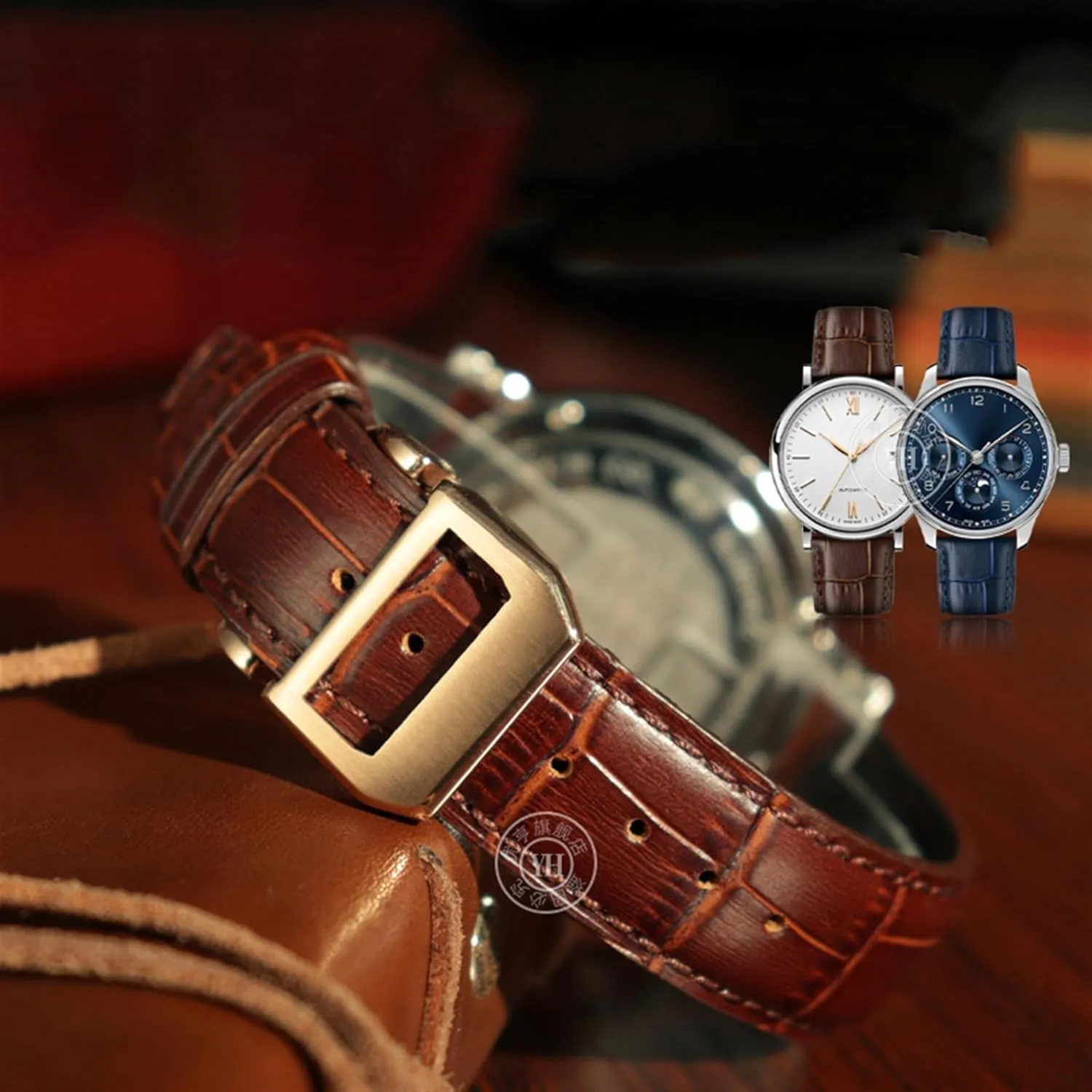 20mm 21mm 22mm Cowhide Leather Watch Band Replacement for IWC Portugieser Porotfino Family PILOT'S Watches Strap Folding Buckle