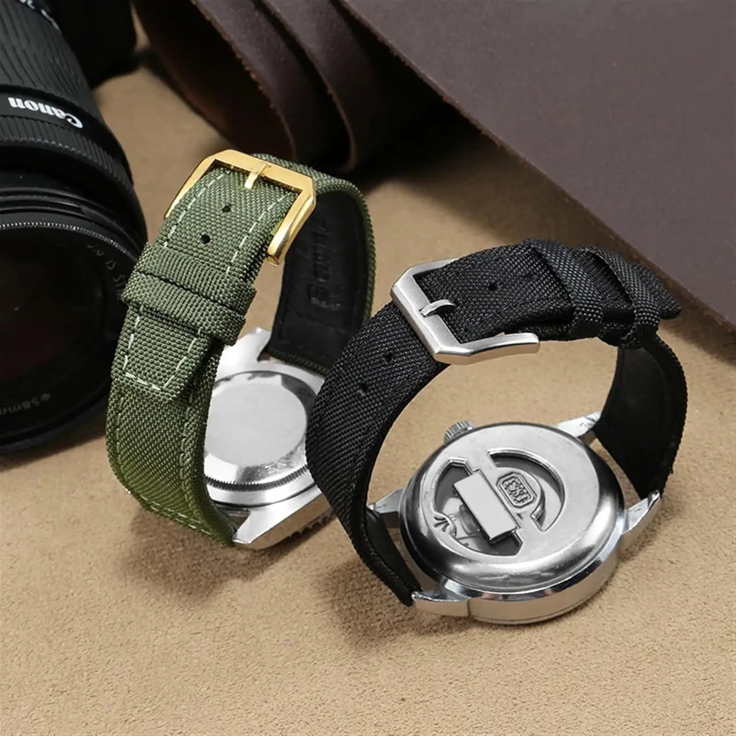 20mm 21mm 22mm Nylon Canvas Watchband for IWC PILOT Portugal PORTOFINO Fabric Watch Strap Folding Buckle Cowhide Leather Belt