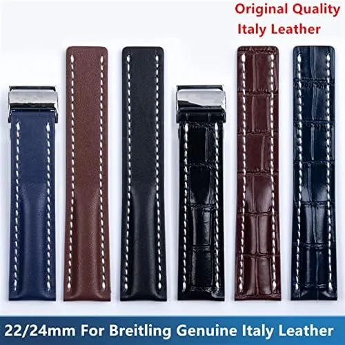 22/24mm Fit for Breitling Strap Italy Genuine Leather Watch Band Premier B01 Colt Chronograph Avenger Aviator 8 316L Buckle